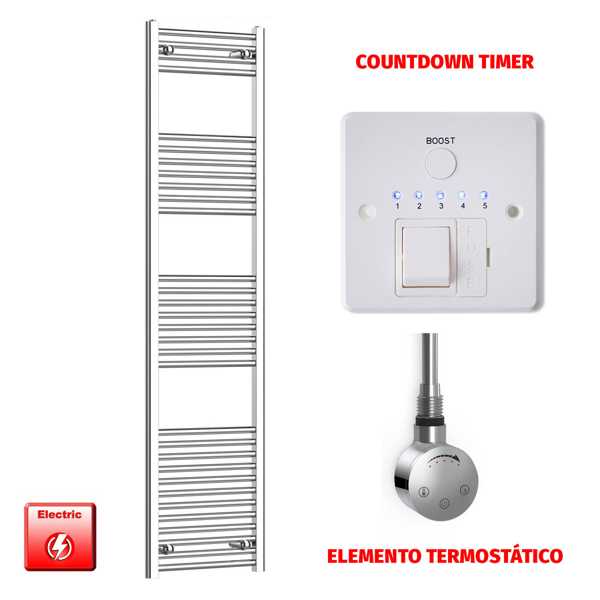 Radiador Toallero Eléctrico Cromado de 400 mm de Ancho