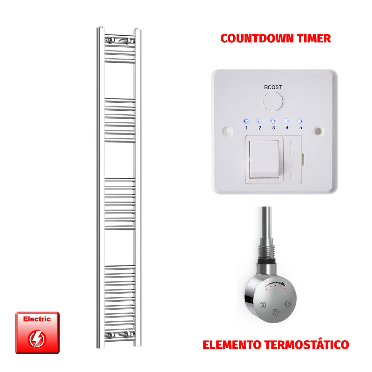 Radiador Toallero Eléctrico Cromado de 200 mm de Ancho