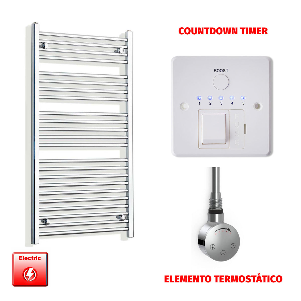 Radiador Toallero Eléctrico Cromado de 550 mm de Ancho