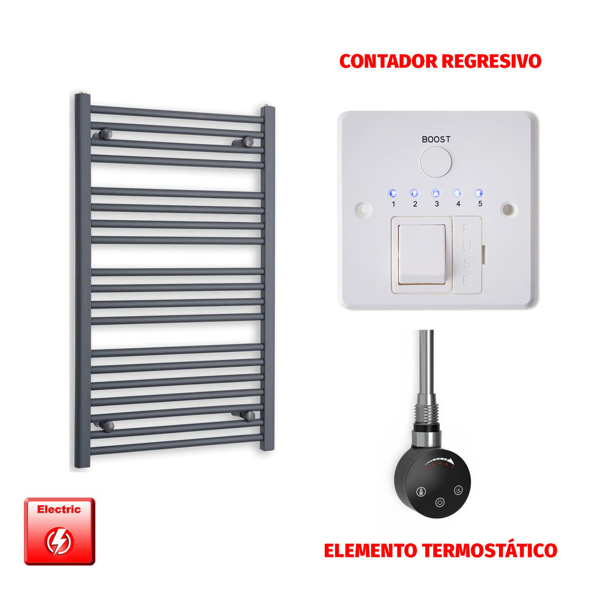 Radiador Toallero Eléctrico Anthracite 600mm Ancho - Precargado