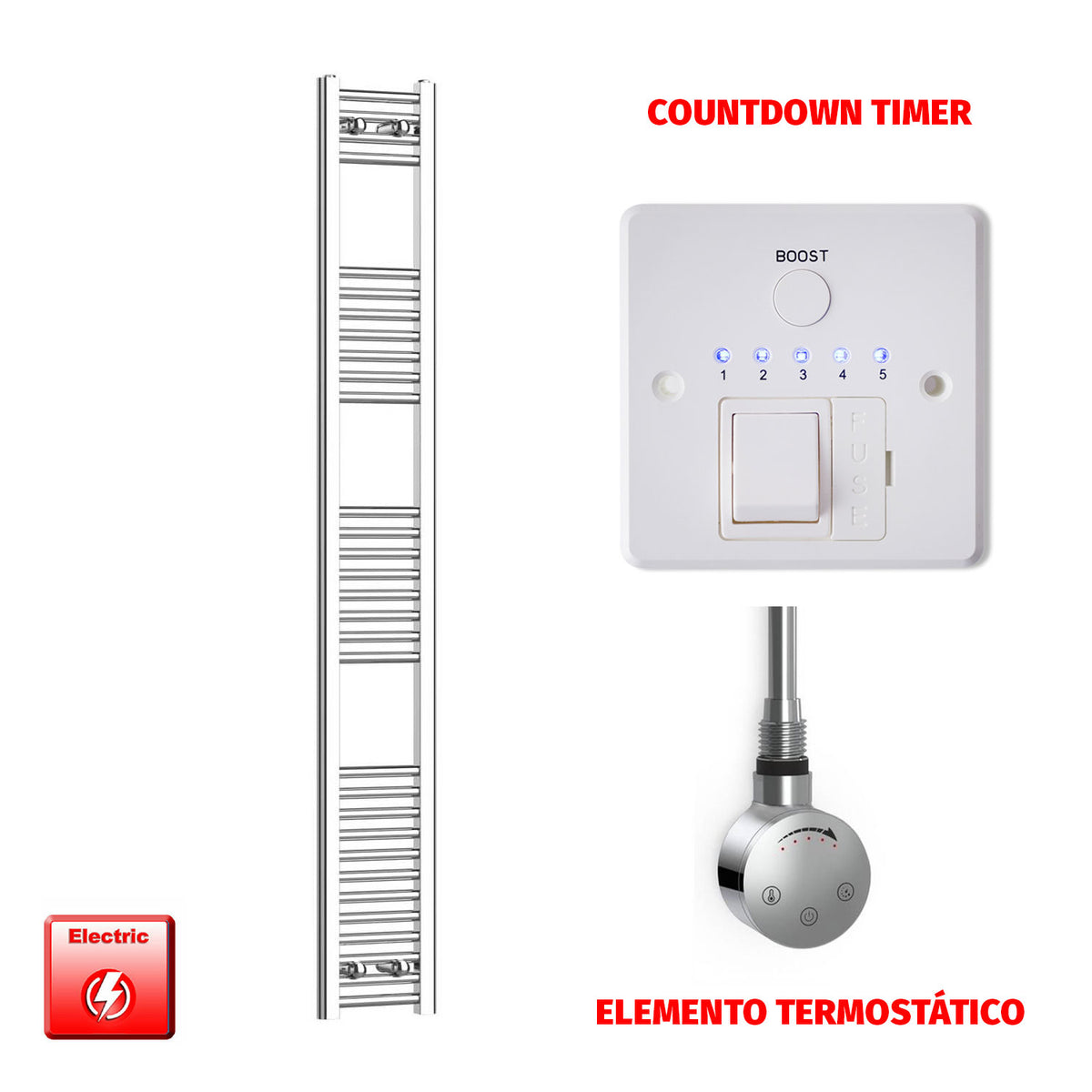 Radiador Toallero Eléctrico Cromado de 200 mm de Ancho