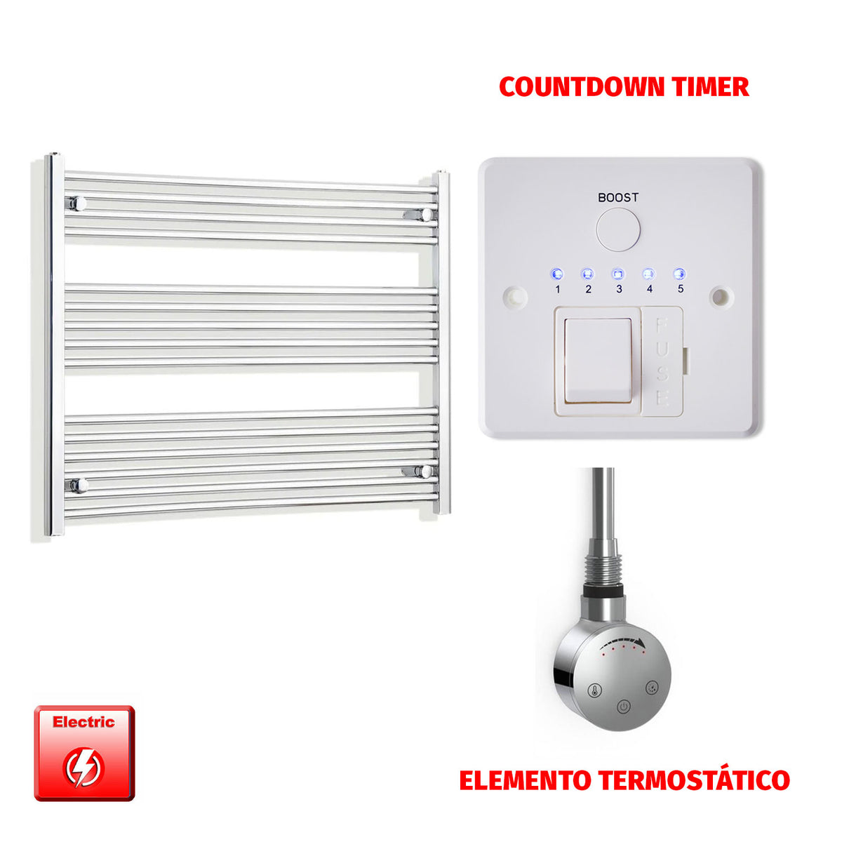 Radiador Toallero Eléctrico Cromado de 950 mm de Ancho