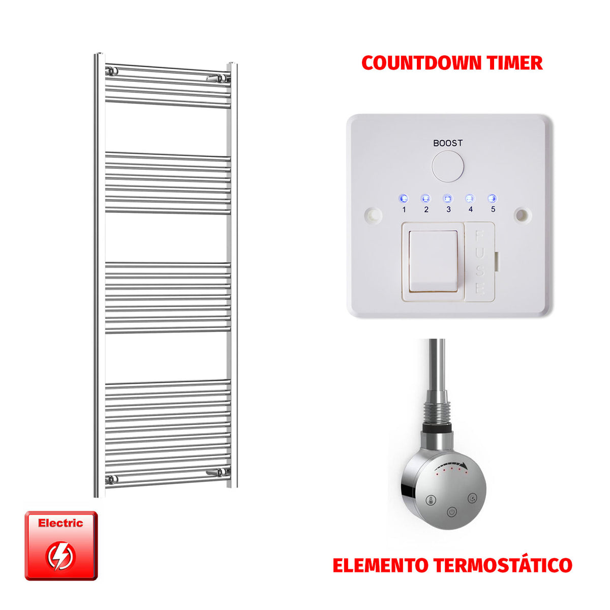 Radiador Toallero Eléctrico Cromado de 650 mm de Ancho