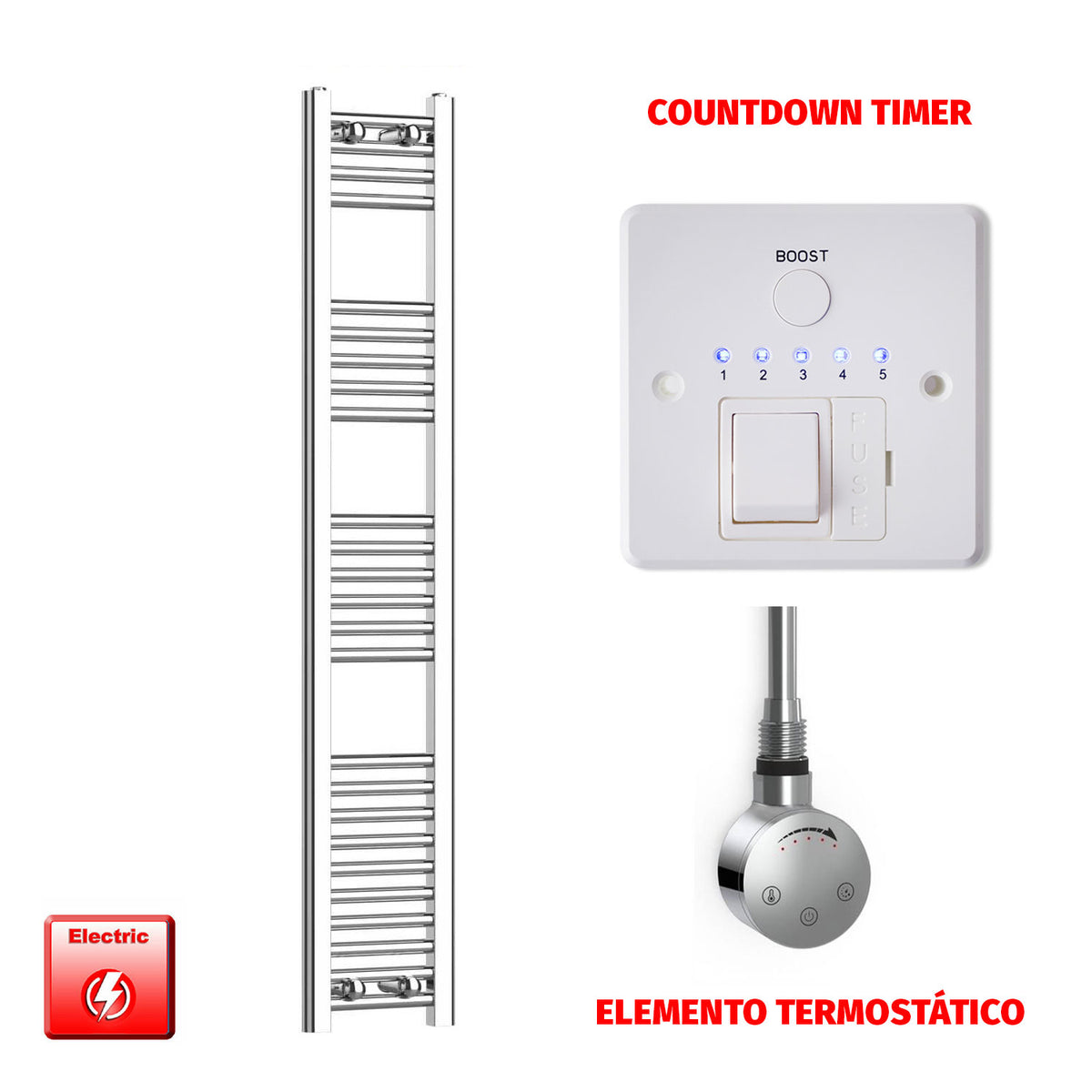 Radiador Toallero Eléctrico Cromado de 200 mm de Ancho