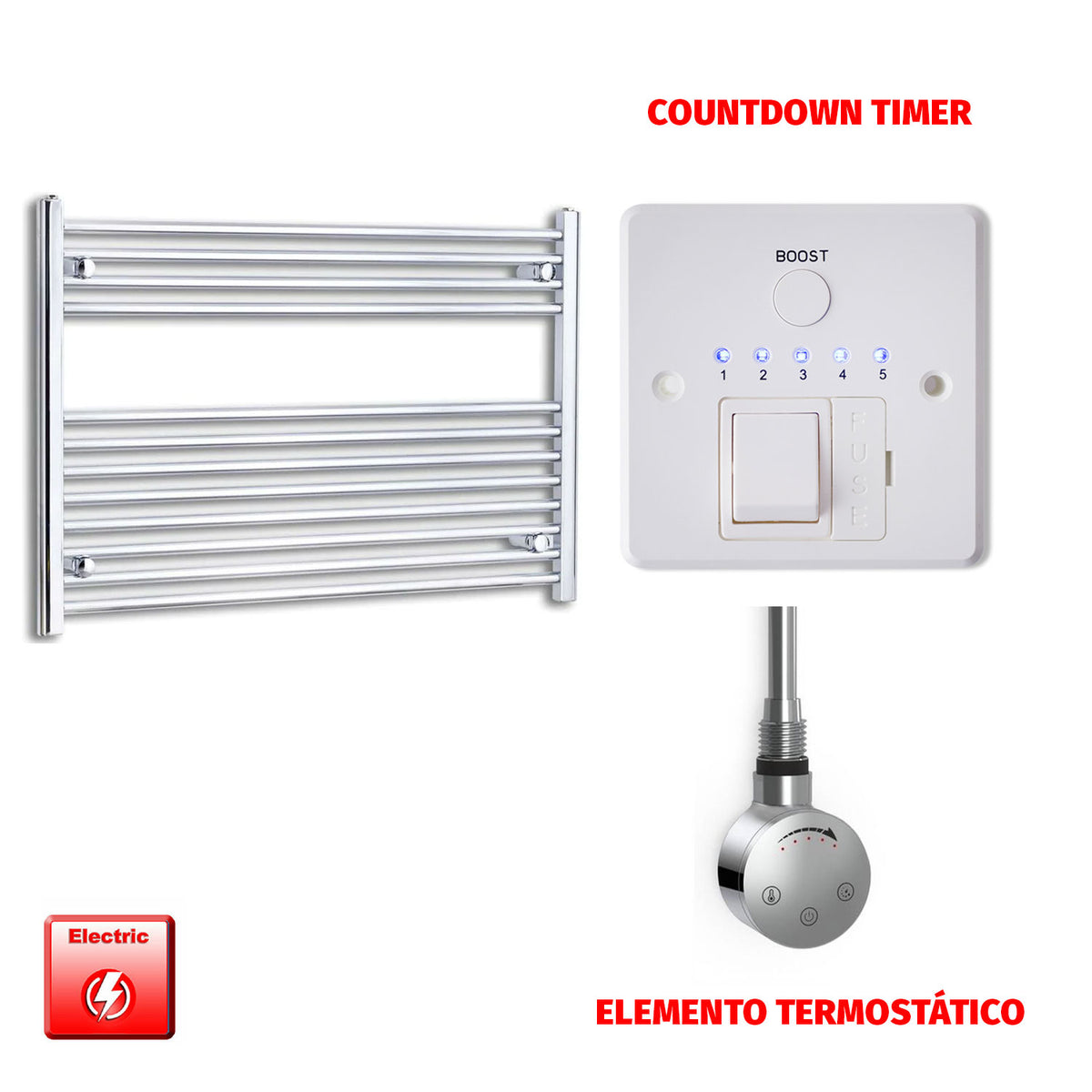 Radiador Toallero Eléctrico Cromado de 1000 mm de Ancho