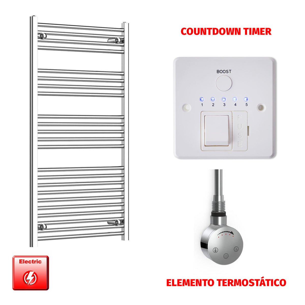 Radiador Toallero Eléctrico Cromado de 650 mm de Ancho