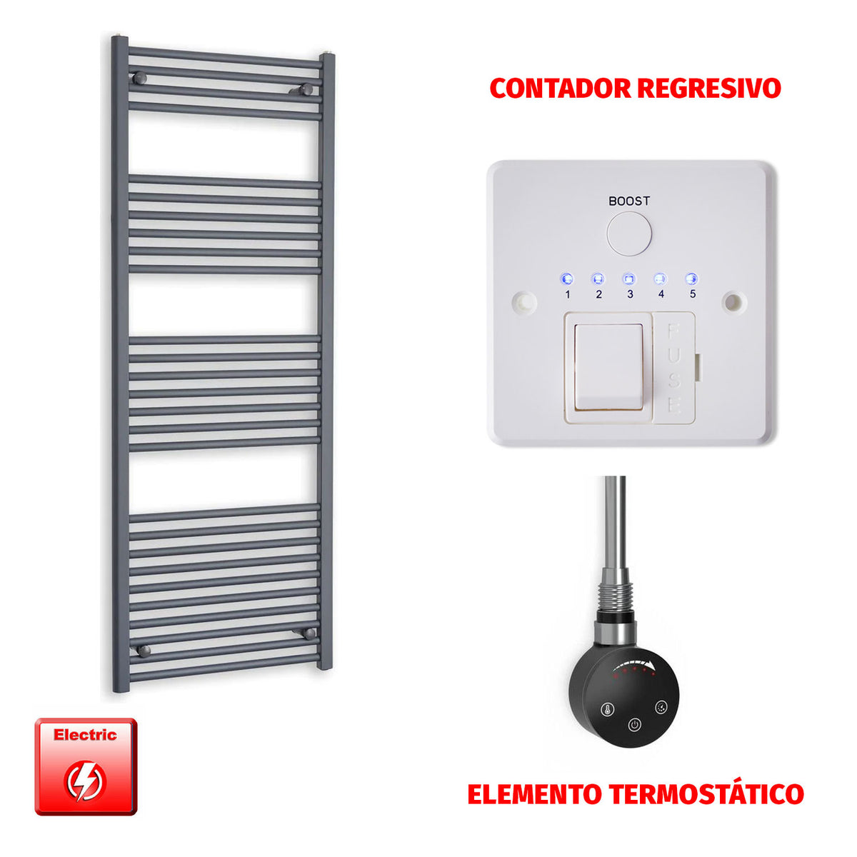 Radiador Toallero Eléctrico Anthracite 600mm Ancho - Precargado