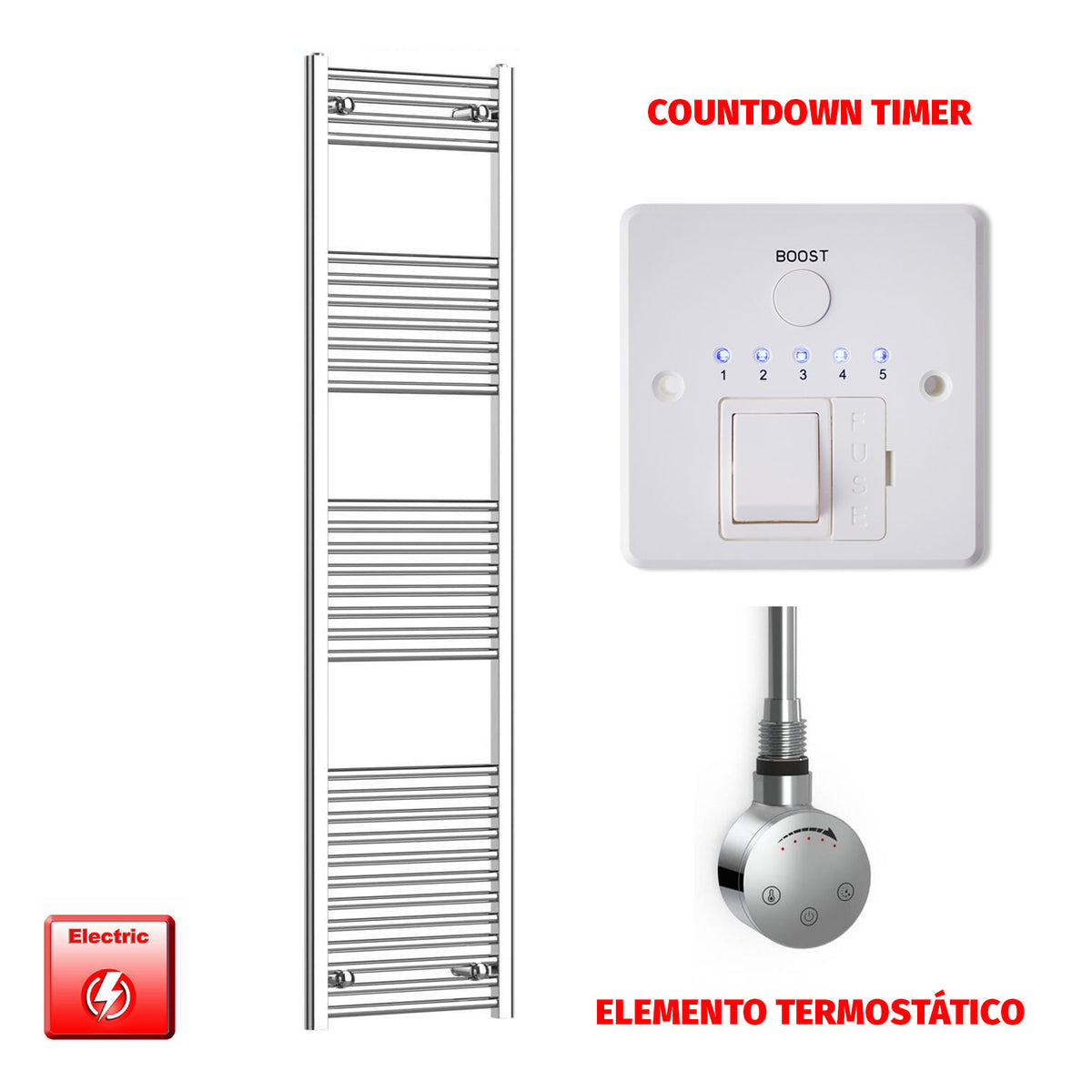 Radiador Toallero Eléctrico Cromado de 500 mm de Ancho