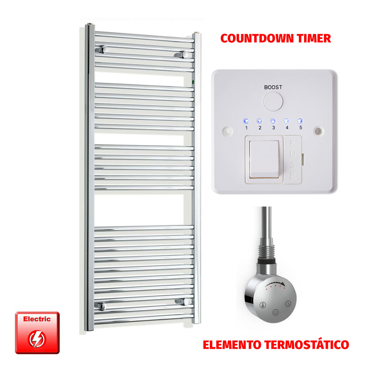 Radiador Toallero Eléctrico Cromado de 450 mm de Ancho