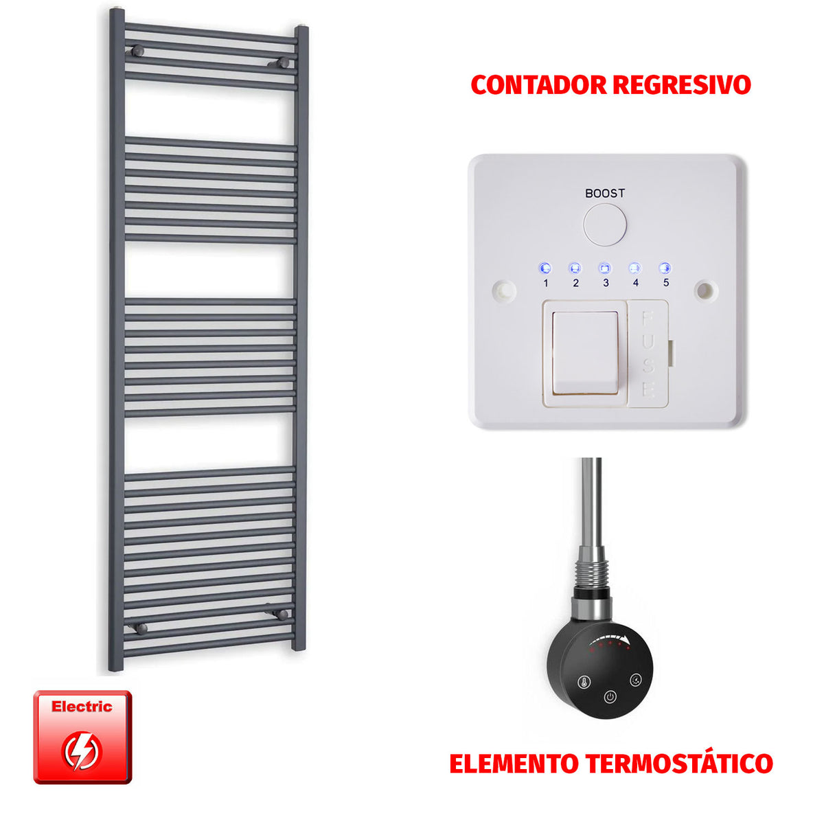 Radiador Toallero Eléctrico Anthracite 600mm Ancho - Precargado