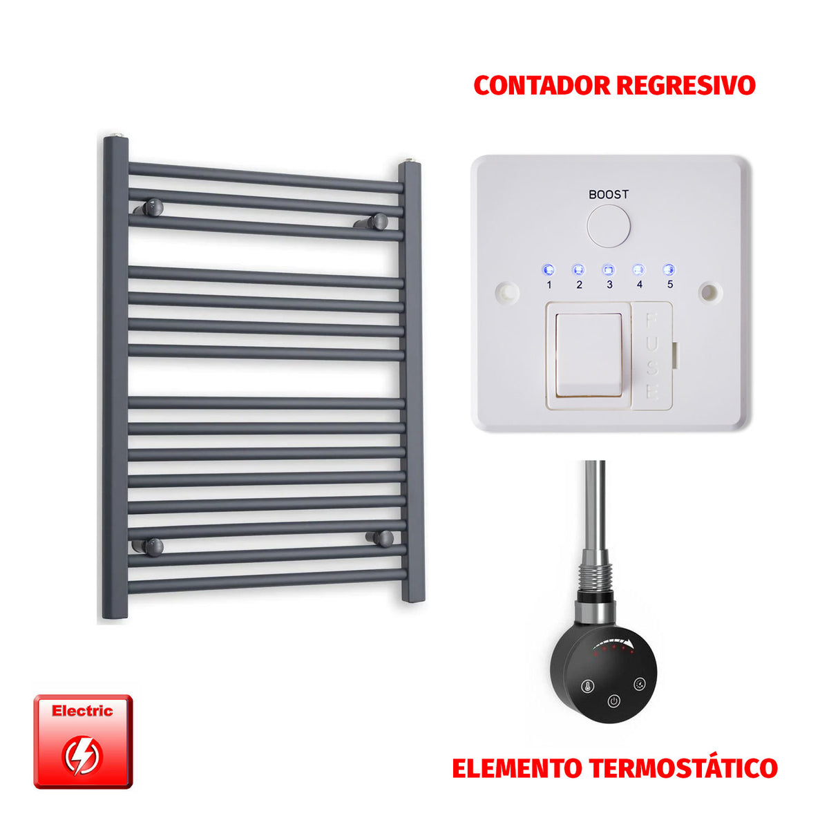 Radiador Toallero Eléctrico Anthracite 600mm Ancho - Precargado