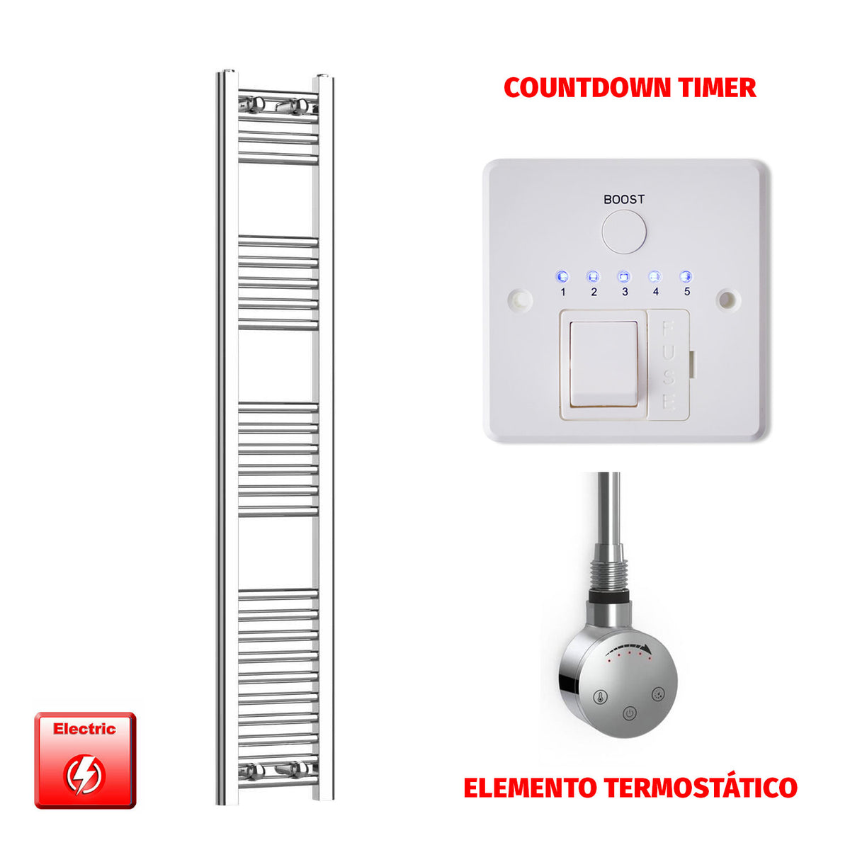 Radiador Toallero Eléctrico Cromado de 250 mm de Ancho