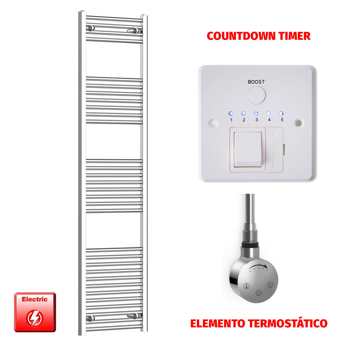 Radiador Toallero Eléctrico Cromado de 450 mm de Ancho