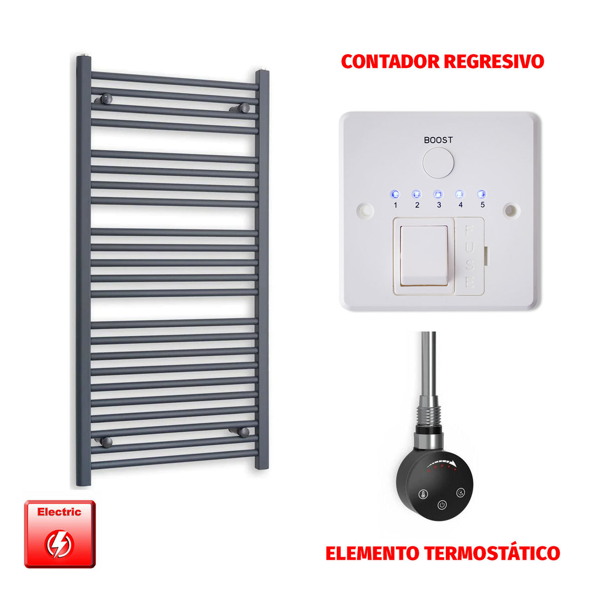 Radiador Toallero Eléctrico Anthracite 600mm Ancho - Precargado