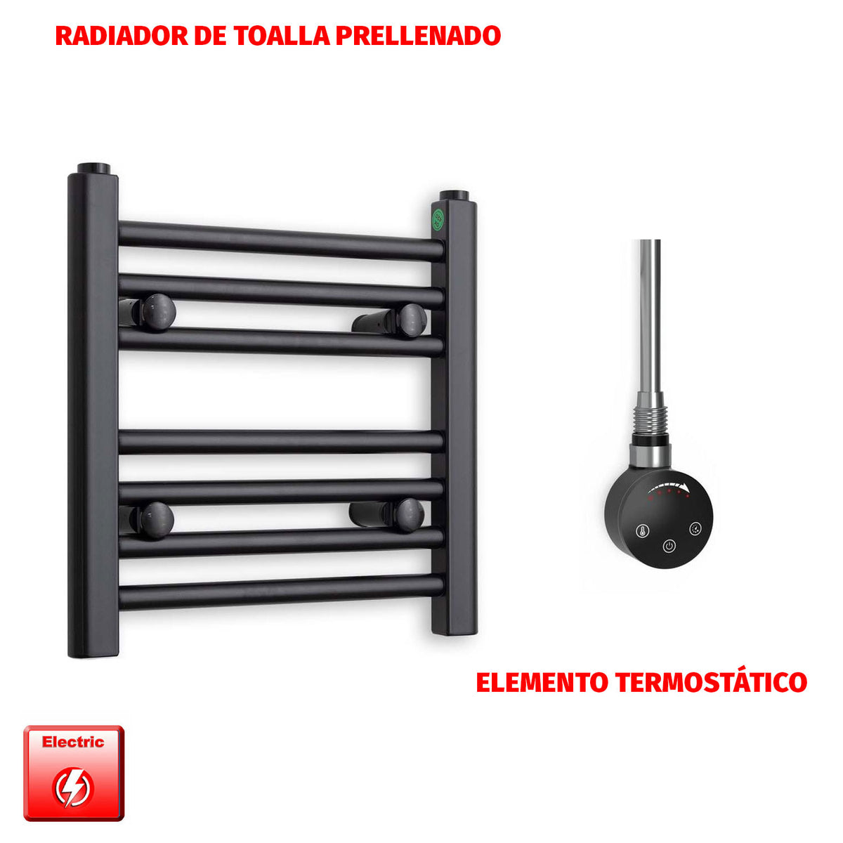 Radiador Toallero Eléctrico Negro 400mm Ancho - Precargado