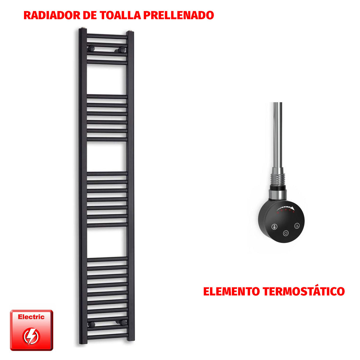 Radiador Toallero Eléctrico Negro 300 mm de Ancho (Precargado)