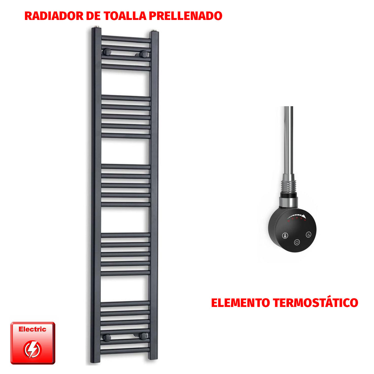 Radiador Toallero Eléctrico Negro 300 mm de Ancho (Precargado)