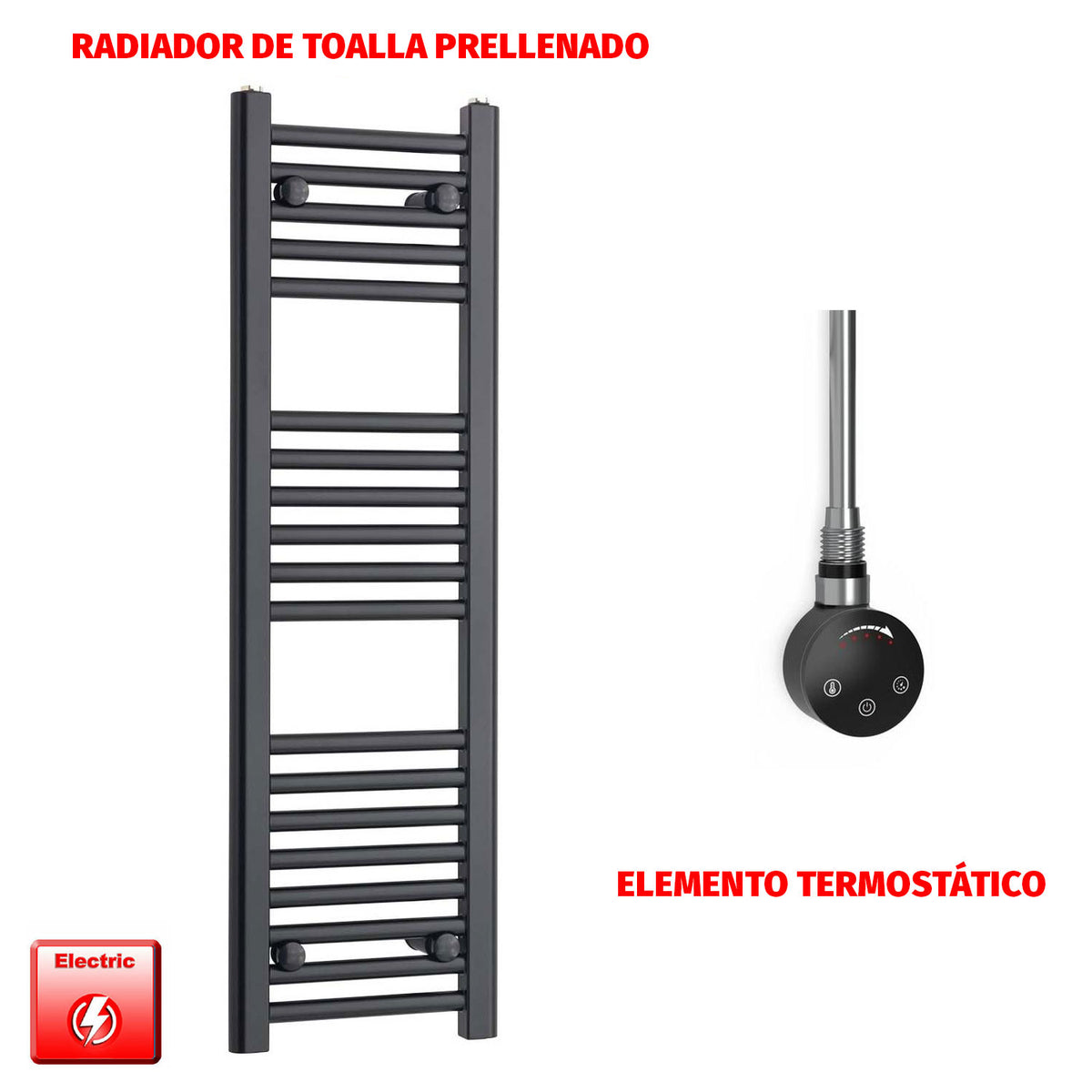 Radiador Toallero Eléctrico Negro 300 mm de Ancho (Precargado)