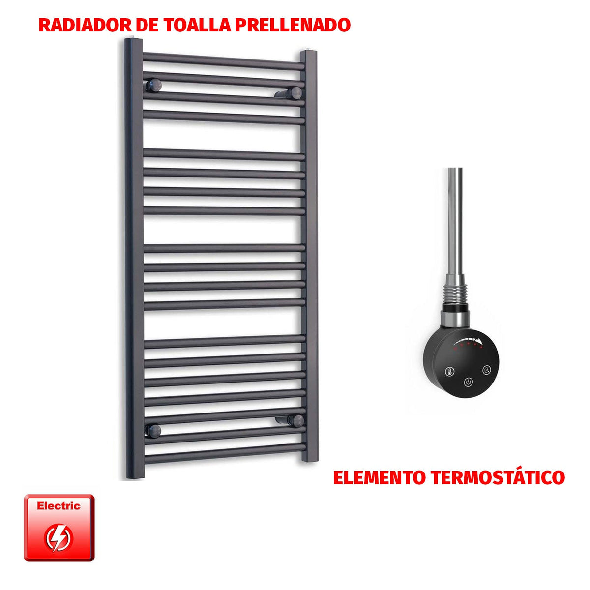 Radiador Toallero Eléctrico Negro 600mm Ancho - Precargado