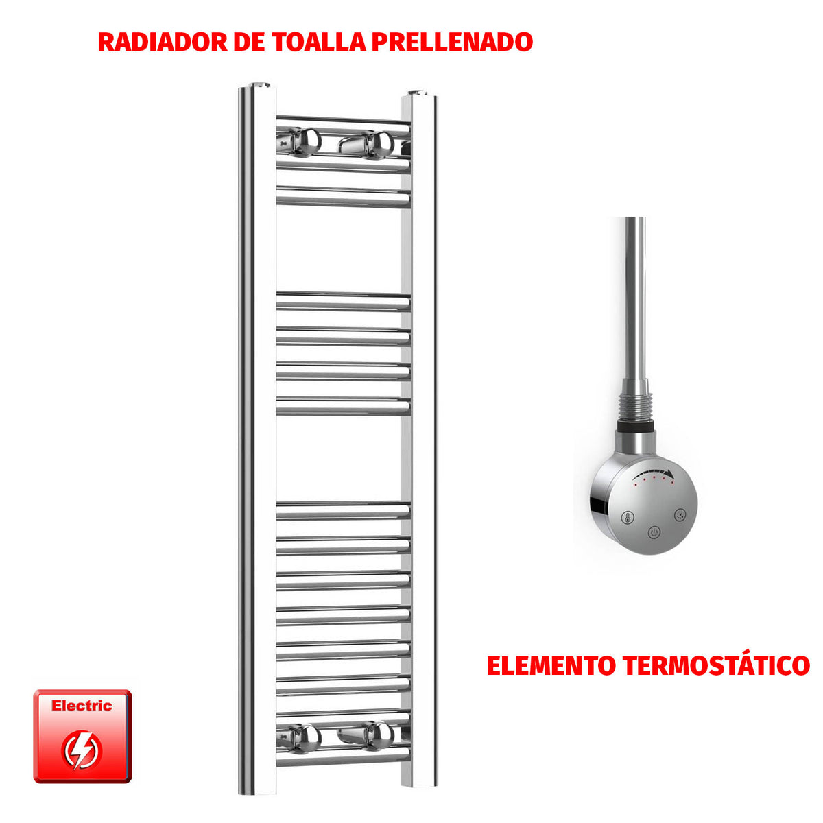 Radiador Toallero Eléctrico Cromado de 250 mm de Ancho