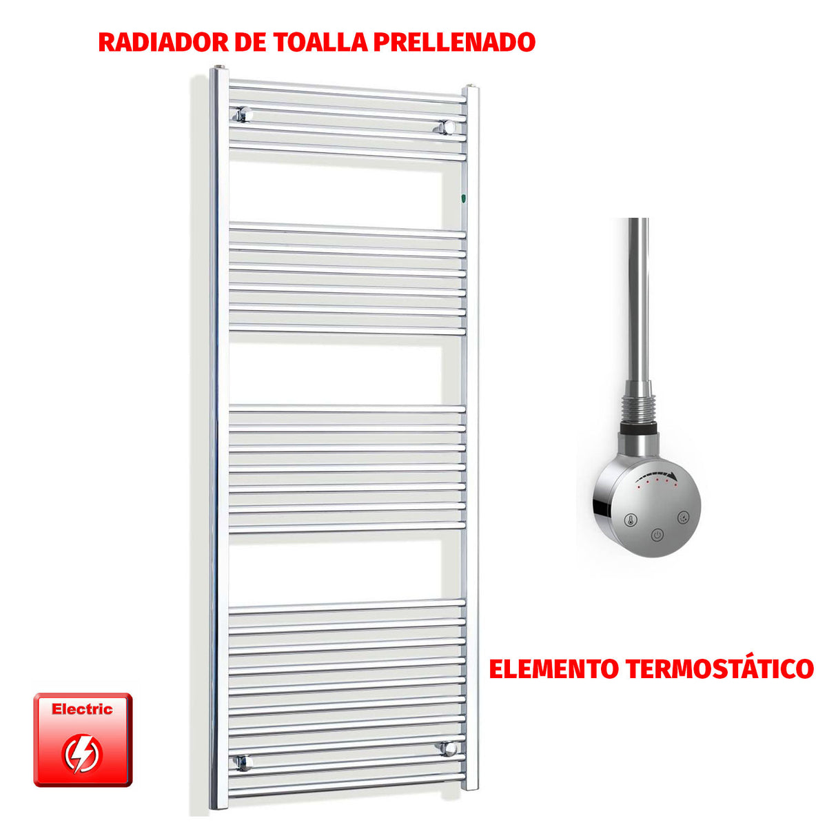 Radiador Toallero Eléctrico Cromado de 500 mm de Ancho