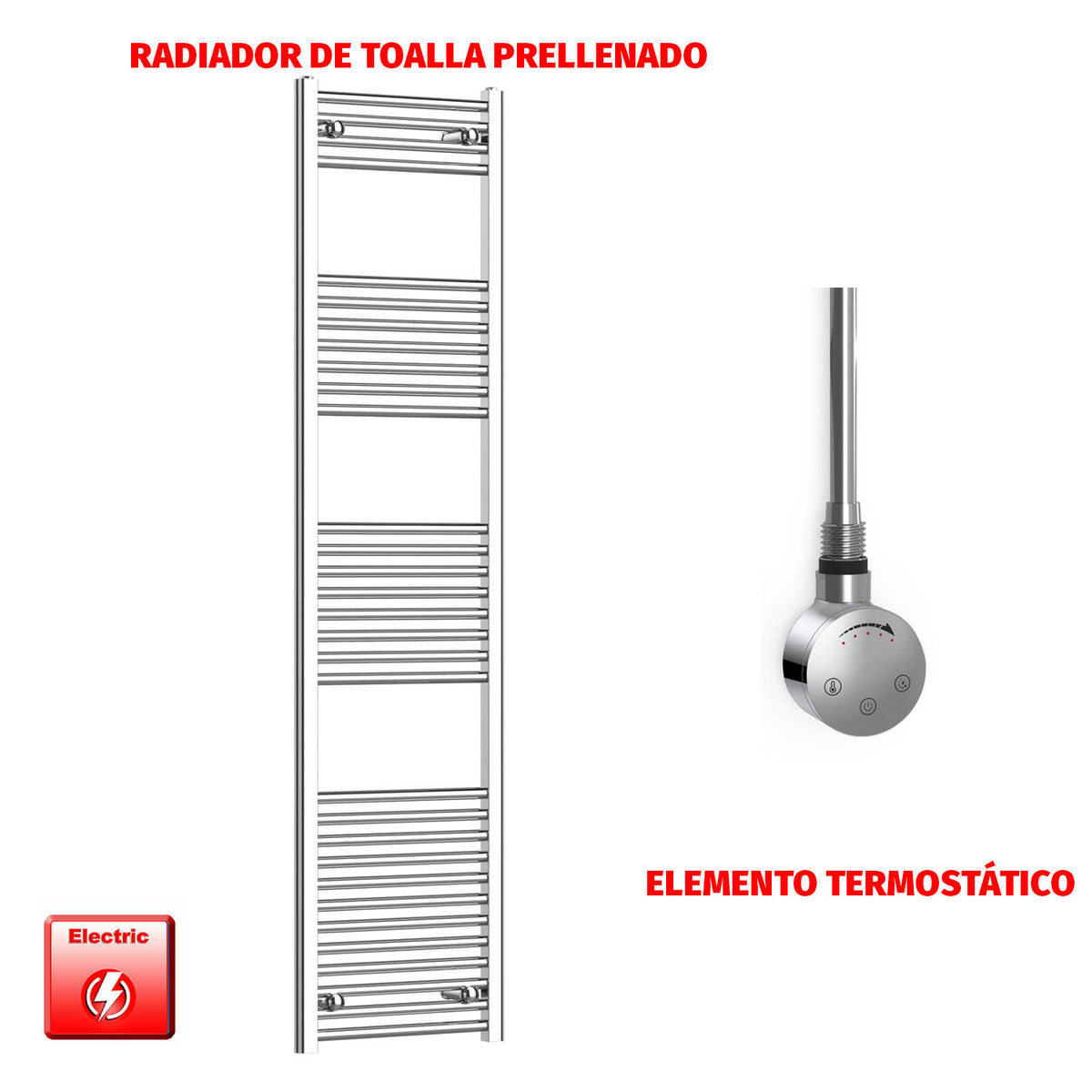 Radiador Toallero Eléctrico Cromado de 500 mm de Ancho