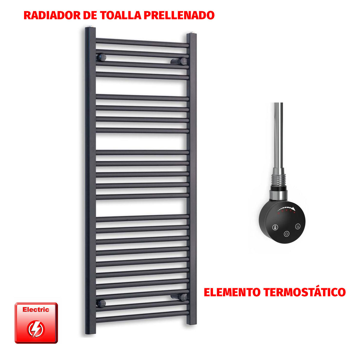 Radiador Toallero Eléctrico Negro 550mm Ancho - Precargado