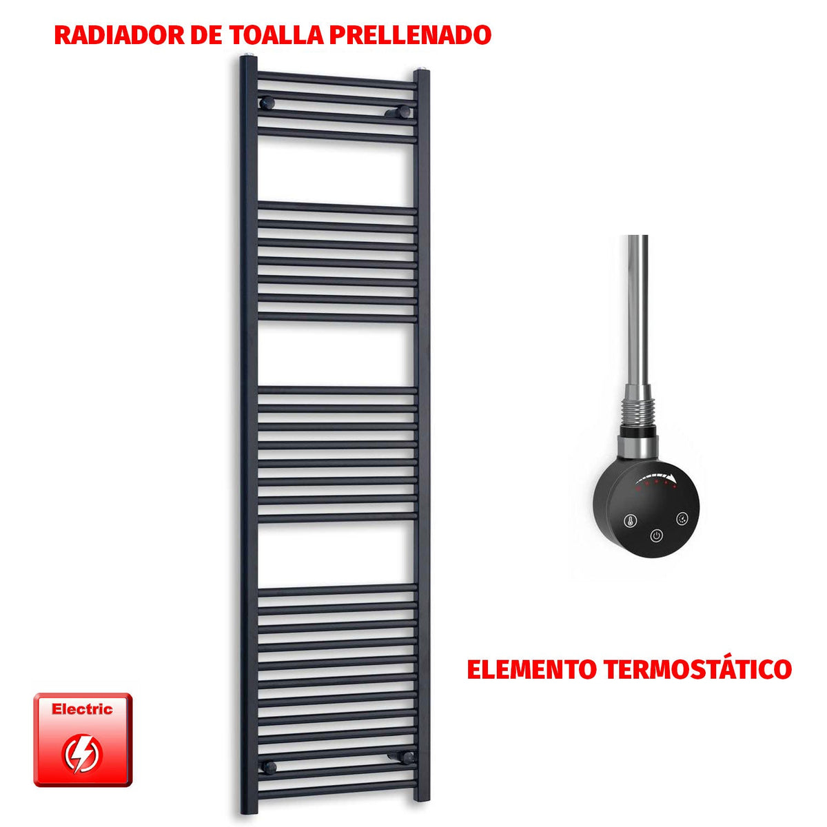 Radiador Toallero Eléctrico Negro 600mm Ancho - Precargado