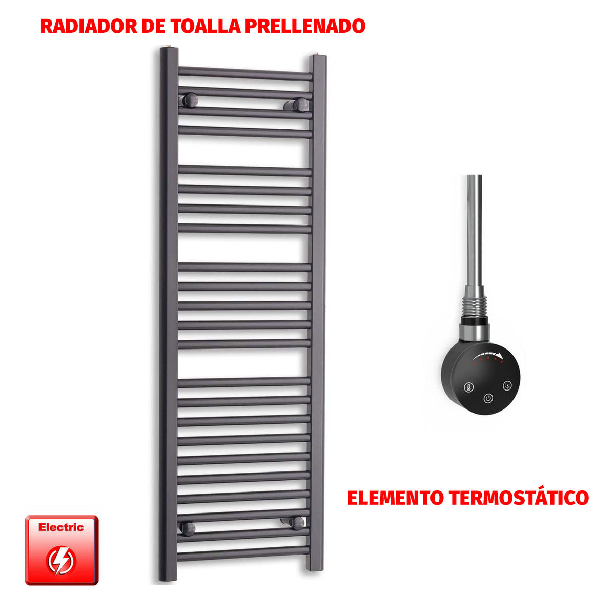 Radiador Toallero Eléctrico Negro 400mm Ancho - Precargado