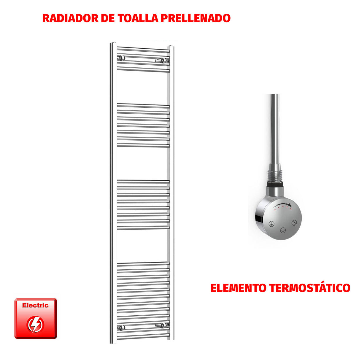 Radiador Toallero Eléctrico Cromado de 400 mm de Ancho