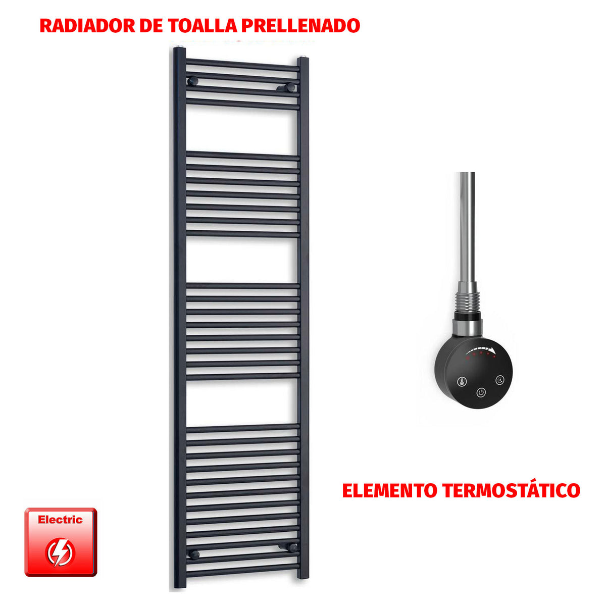 Radiador Toallero Eléctrico Negro 500mm Ancho - Precargado