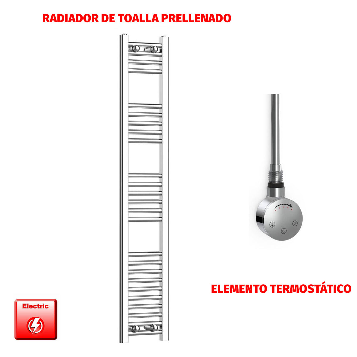 Radiador Toallero Eléctrico Cromado de 200 mm de Ancho