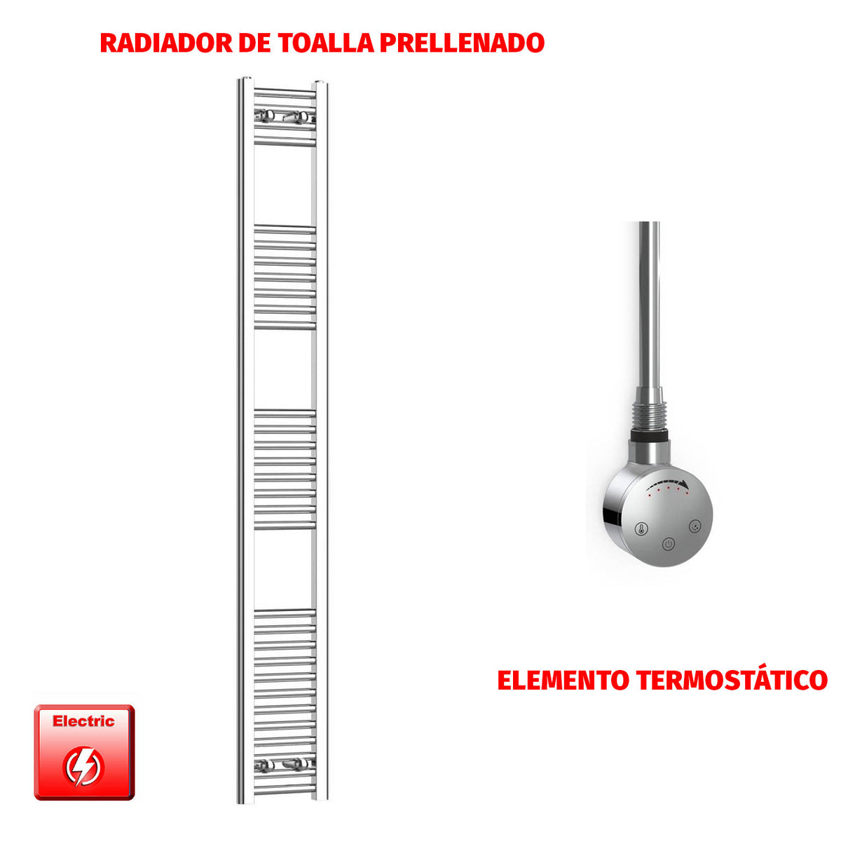 Radiador Toallero Eléctrico Cromado de 250 mm de Ancho