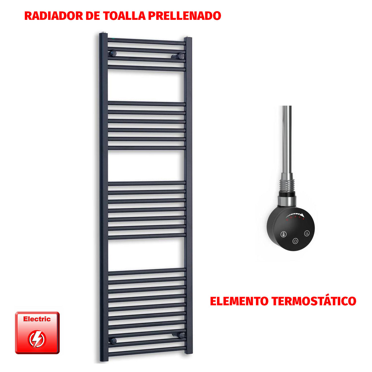 Radiador Toallero Eléctrico Negro 550mm Ancho - Precargado