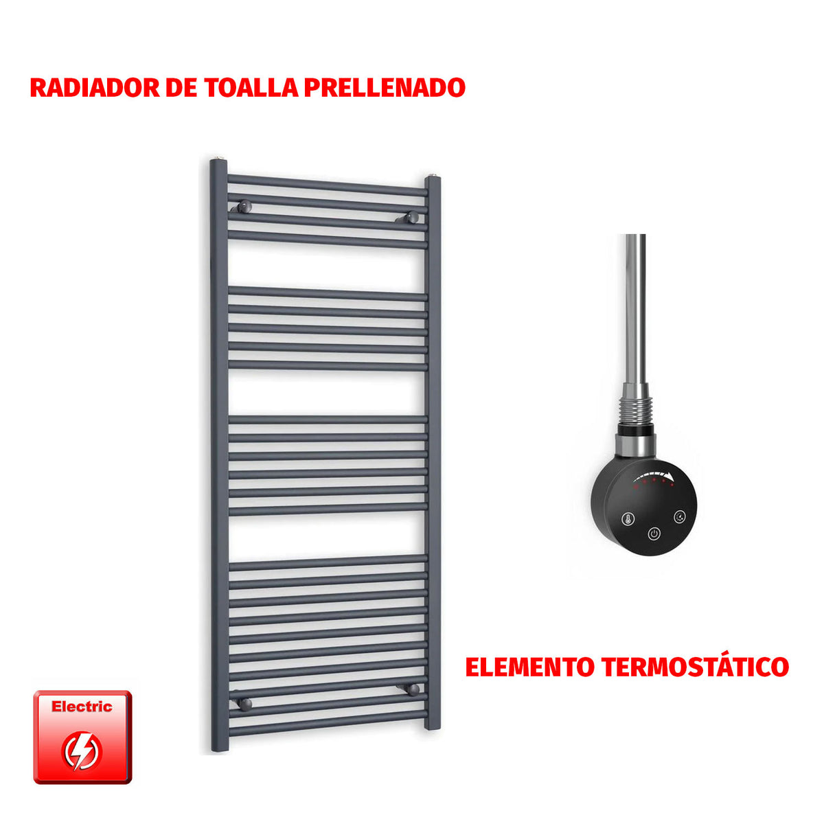 Radiador Toallero Eléctrico Anthracite 600mm Ancho - Precargado