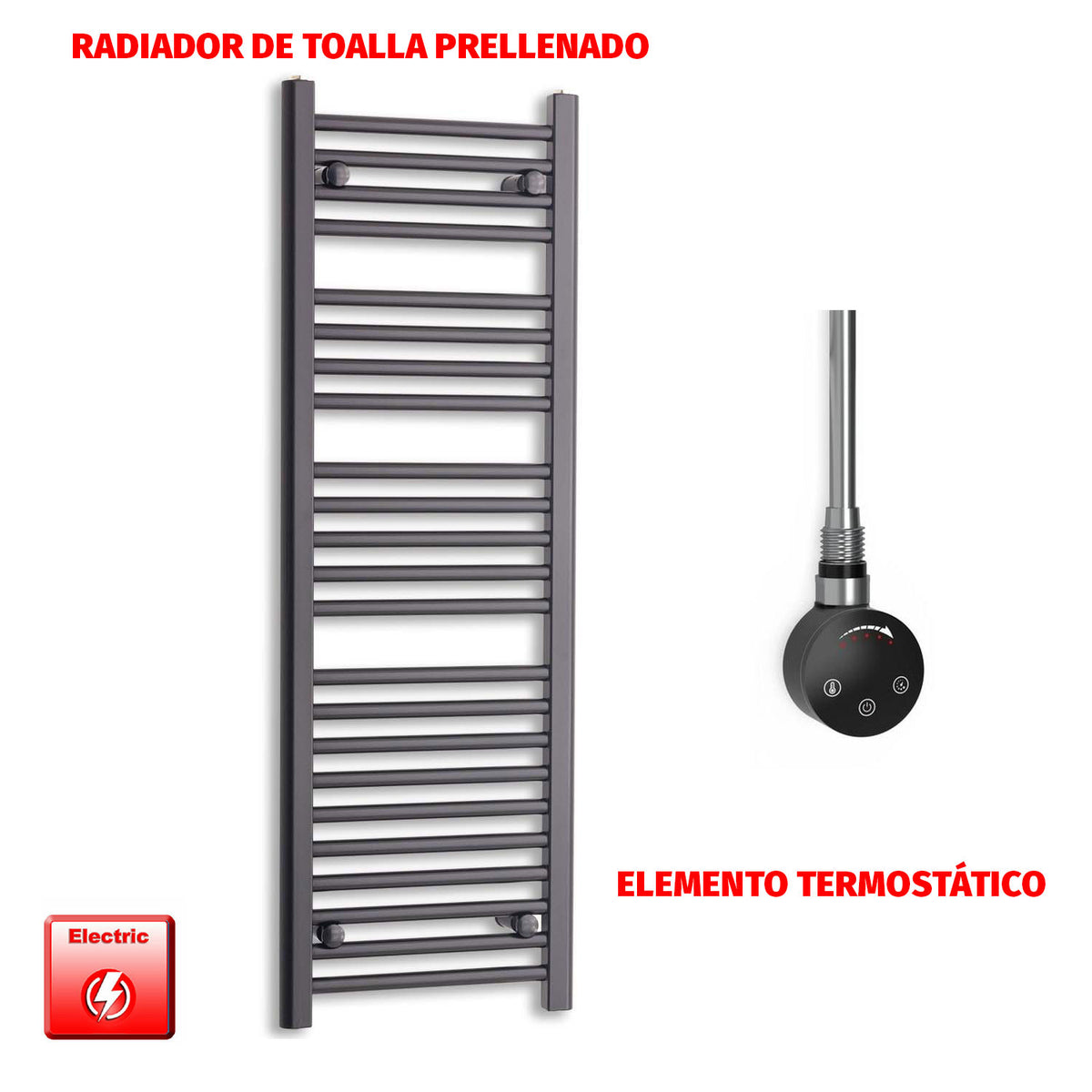 Radiador Toallero Eléctrico Negro 450mm Ancho - Precargado