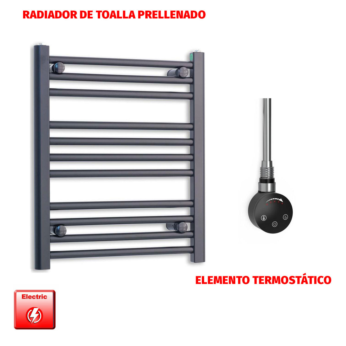 Radiador Toallero Eléctrico Negro 500mm Ancho - Precargado