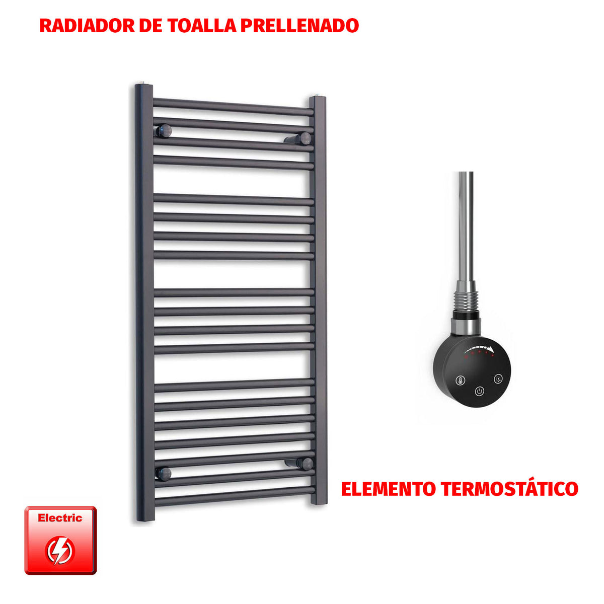 Radiador Toallero Eléctrico Negro 500mm Ancho - Precargado