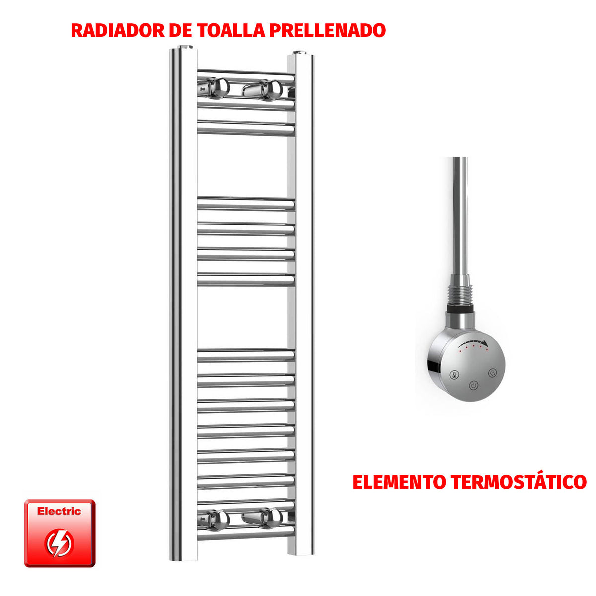 Radiador Toallero Eléctrico Cromado de 200 mm de Ancho