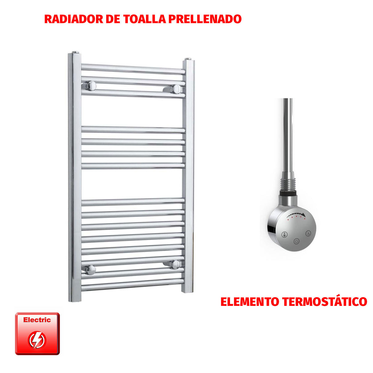 Radiador Toallero Eléctrico Cromado de 450 mm de Ancho