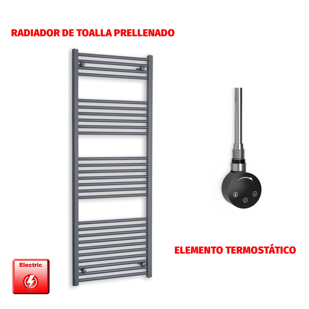 Radiador Toallero Eléctrico Anthracite 600mm Ancho - Precargado