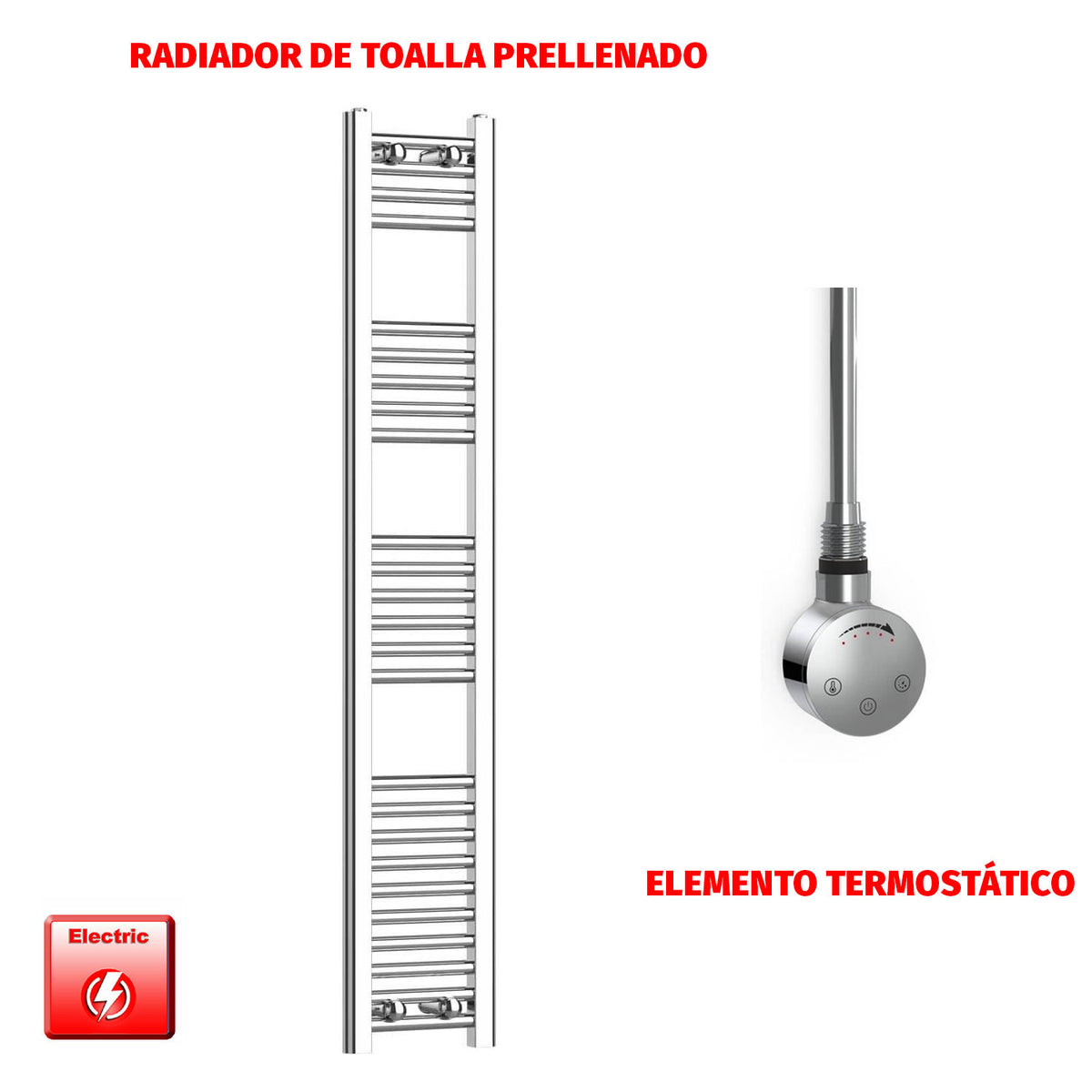 Radiador Toallero Eléctrico Cromado de 250 mm de Ancho