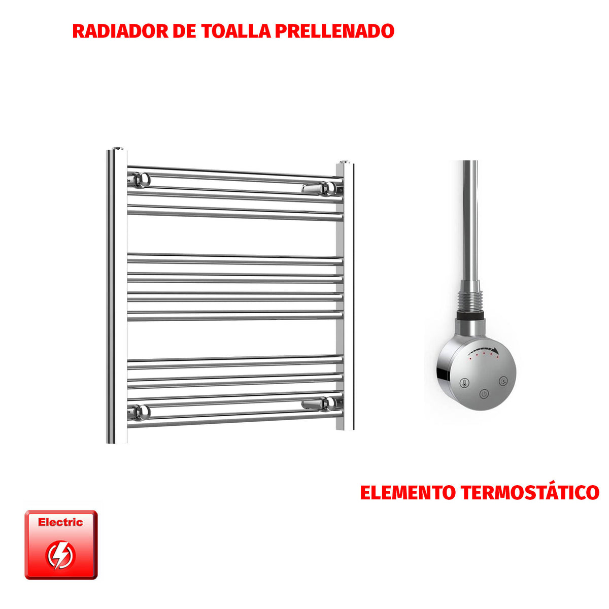 Radiador Toallero Eléctrico Cromado de 650 mm de Ancho