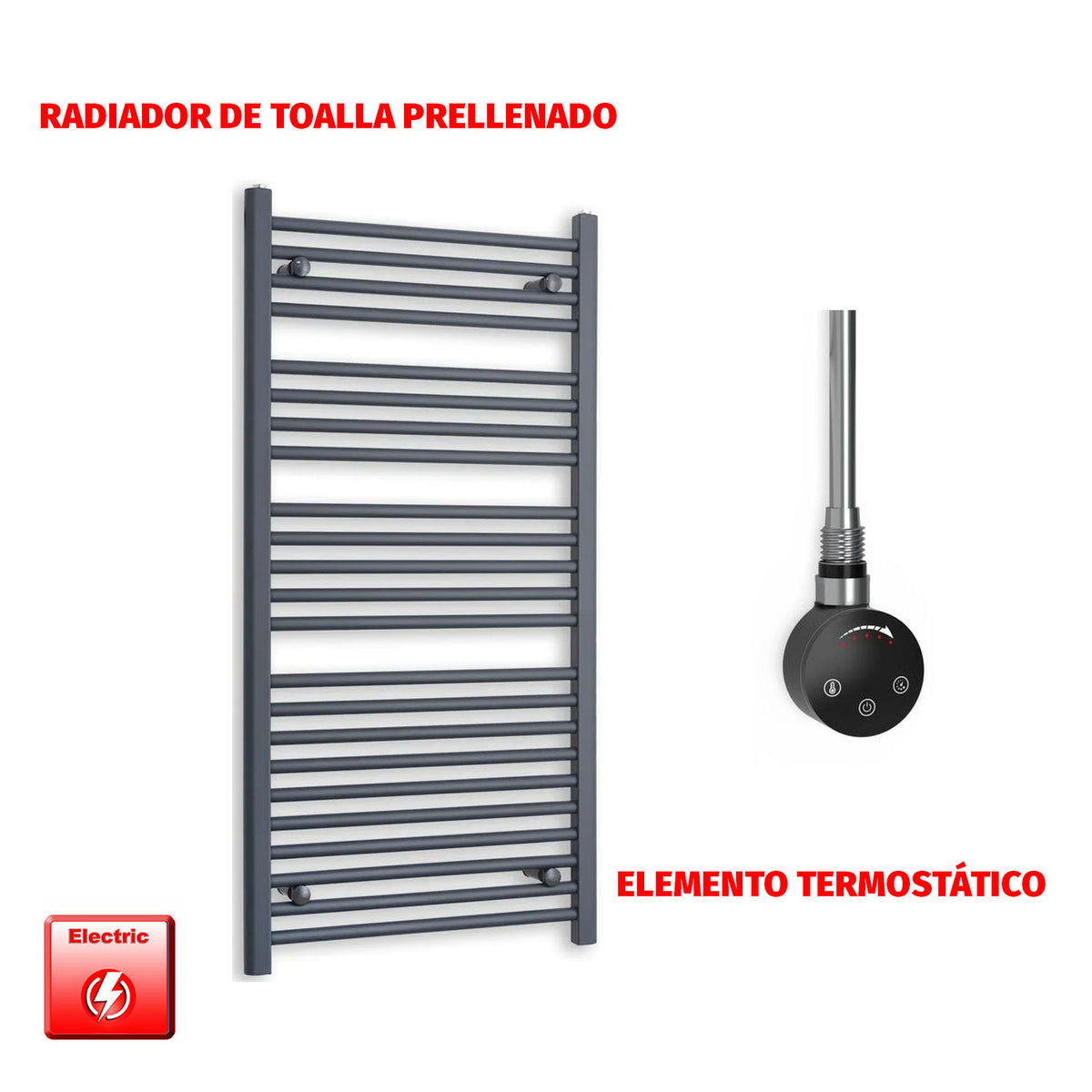 Radiador Toallero Eléctrico Anthracite 600mm Ancho - Precargado