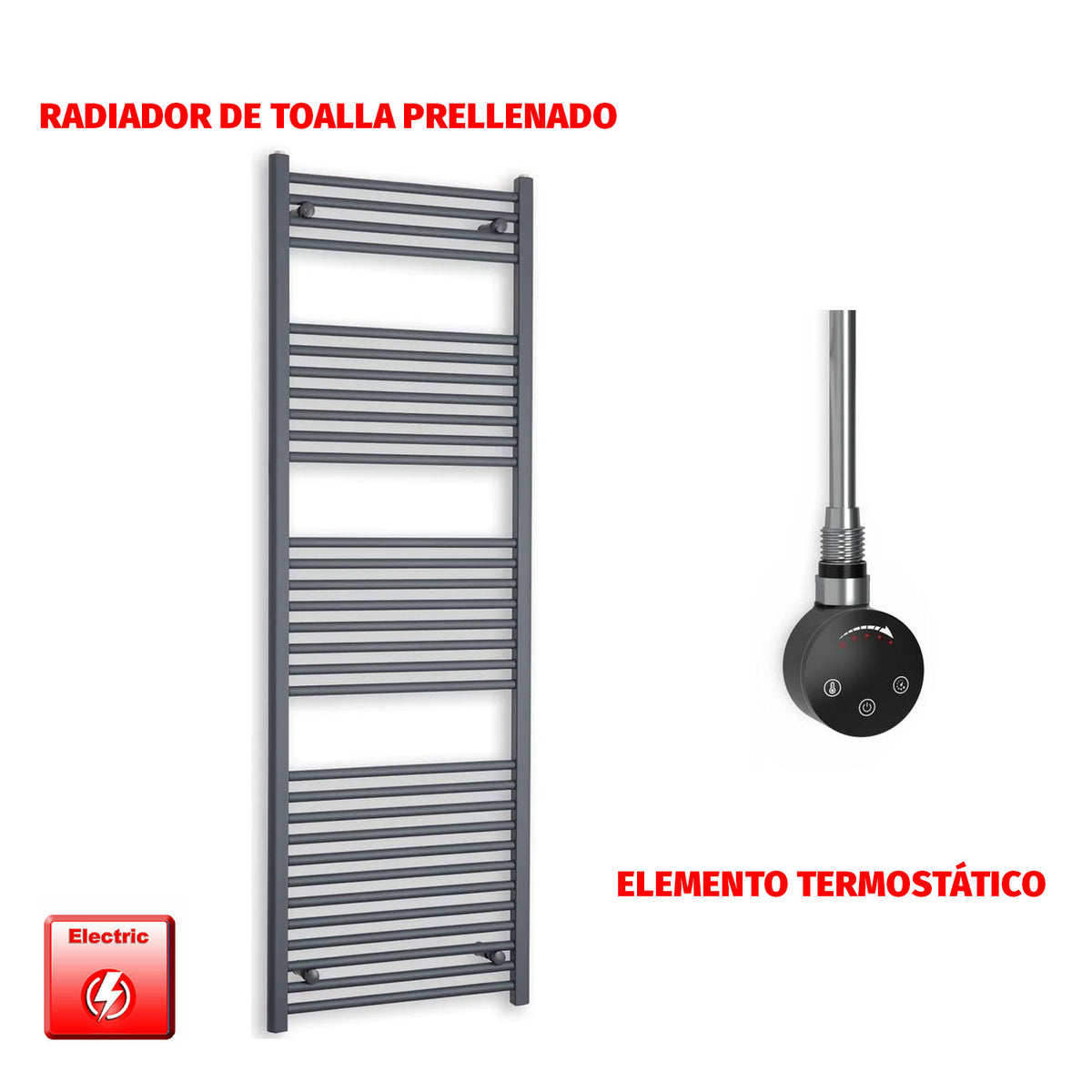 Radiador Toallero Eléctrico Anthracite 600mm Ancho - Precargado