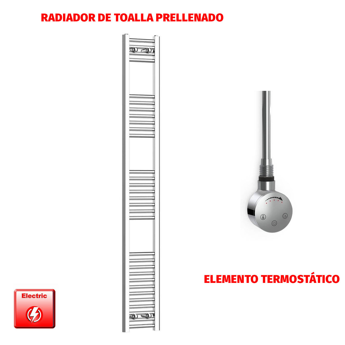 Radiador Toallero Eléctrico Cromado de 200 mm de Ancho