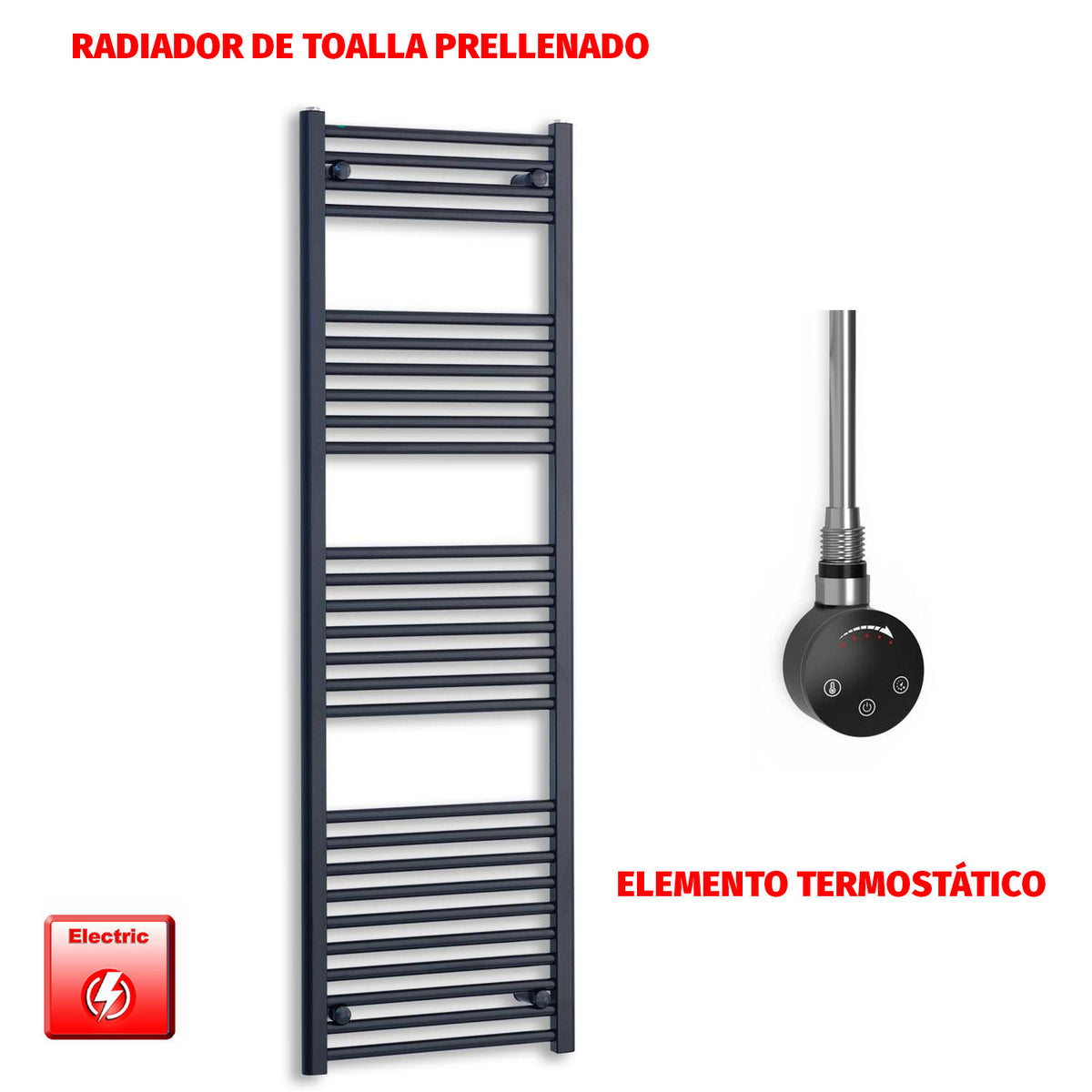 Radiador Toallero Eléctrico Negro 500mm Ancho - Precargado