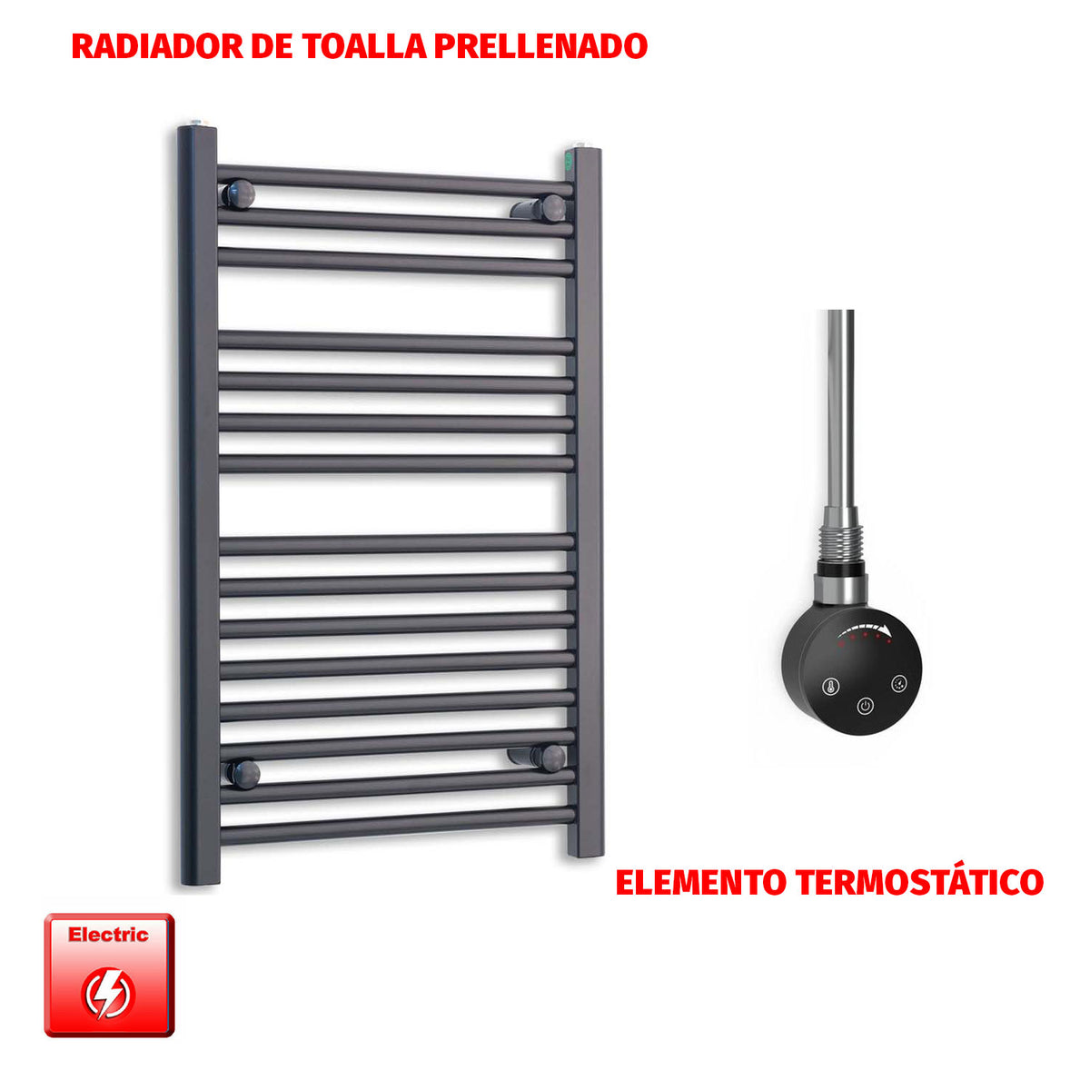 Radiador Toallero Eléctrico Negro 500mm Ancho - Precargado