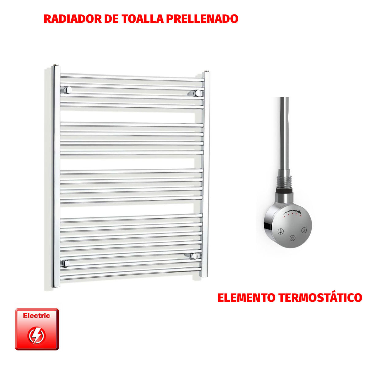 Radiador Toallero Eléctrico Cromado de 800 mm de Ancho