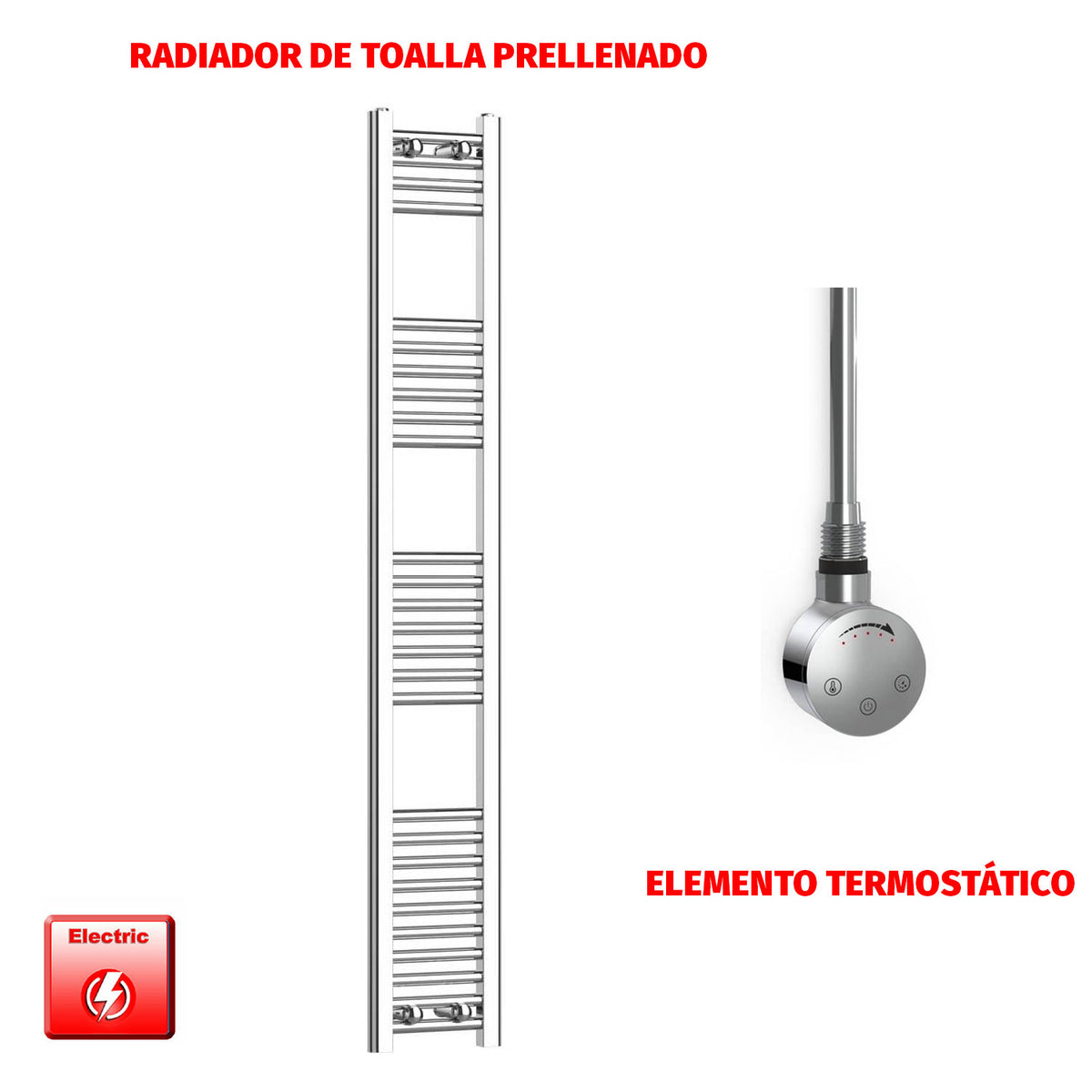 Radiador Toallero Eléctrico Cromado de 200 mm de Ancho